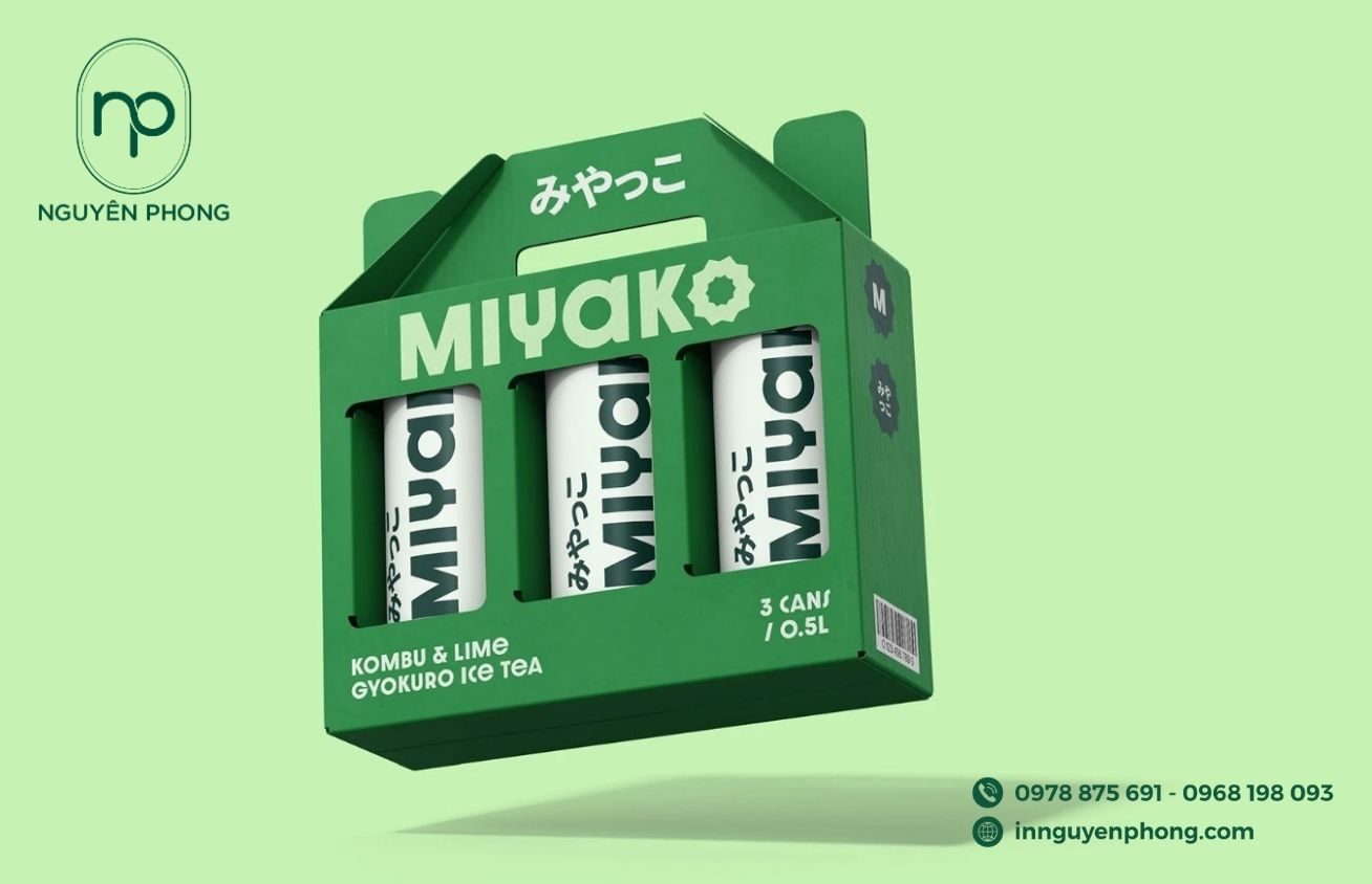 Mẫu hộp carton có quai xách đựng trà xanh